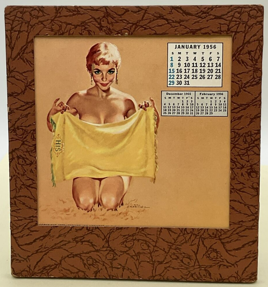 Vintage 1956 Esquire Chiriaka Pinup Desk Calendar Framed 12 MONTHS Sexy Girls