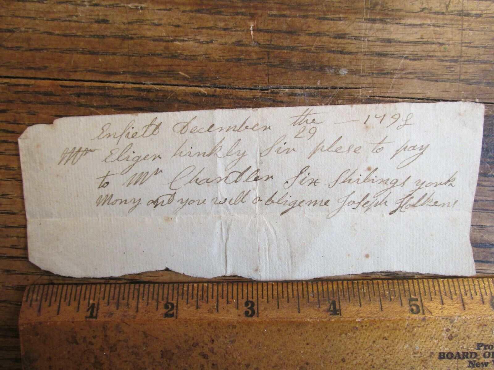 Antique Ephemera 1798 Payment Receipt Document Enfield Hinkley