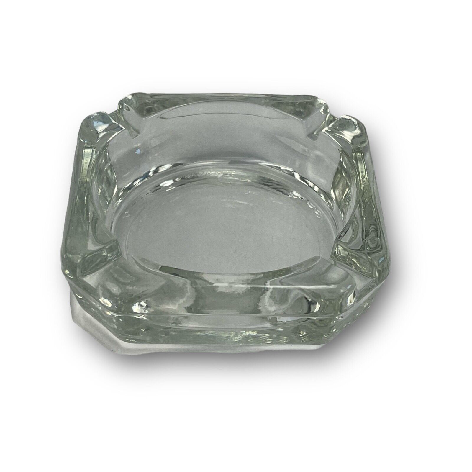Vintage Clear Glass Square Ashtray Heavy & Just Over 3.5” Diameter