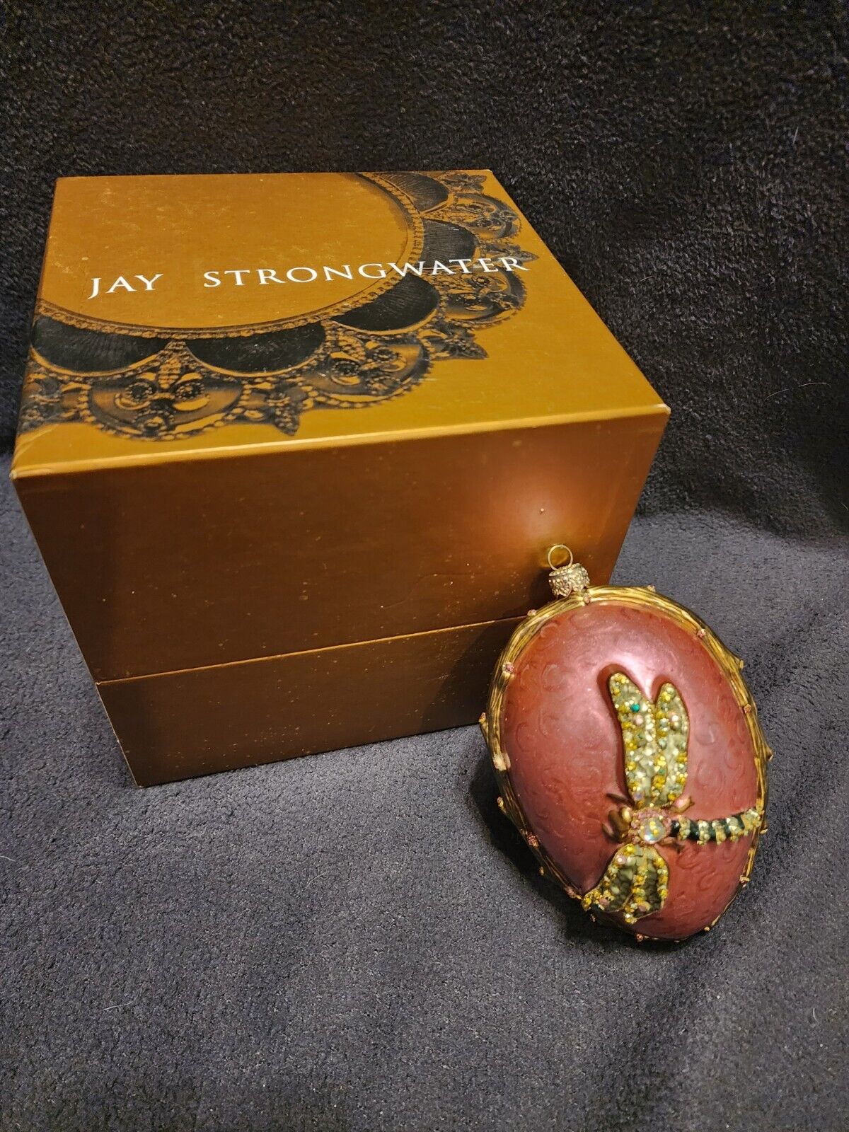 Jay Strongwater Ornament Double Sided Dragonfly Pink Egg  Blown Glass With Box