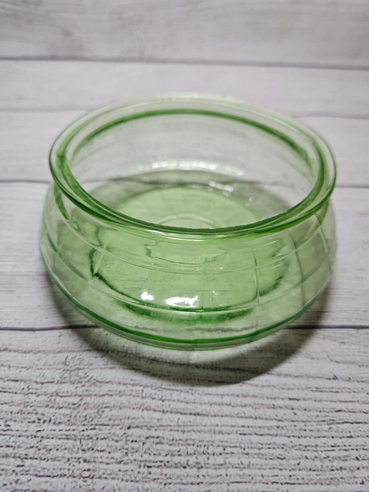 Vintage Block Optic Green Uranium Glass Candy Dish - NO LID - Pre-Owned