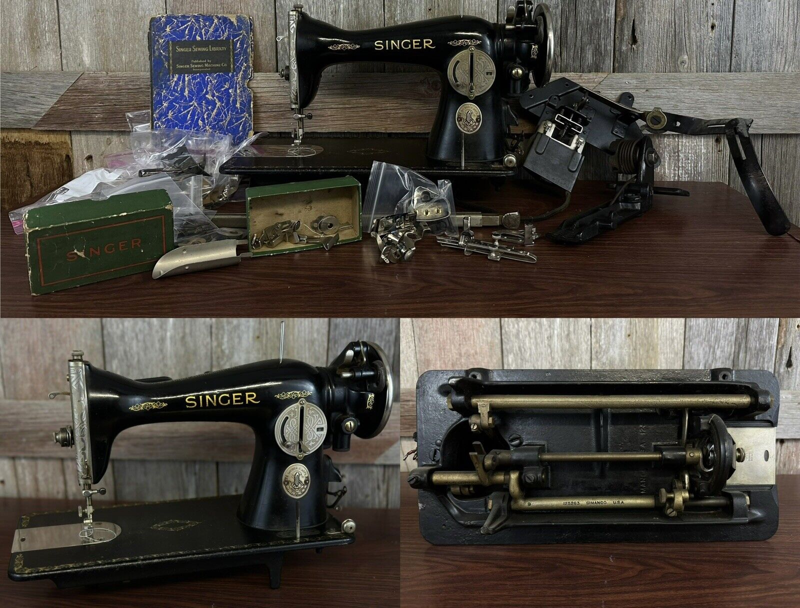 RARE Nickel Badge 1932 Singer 15-91 Sewing Machine ENTIRE Cabinet Metal Hardware