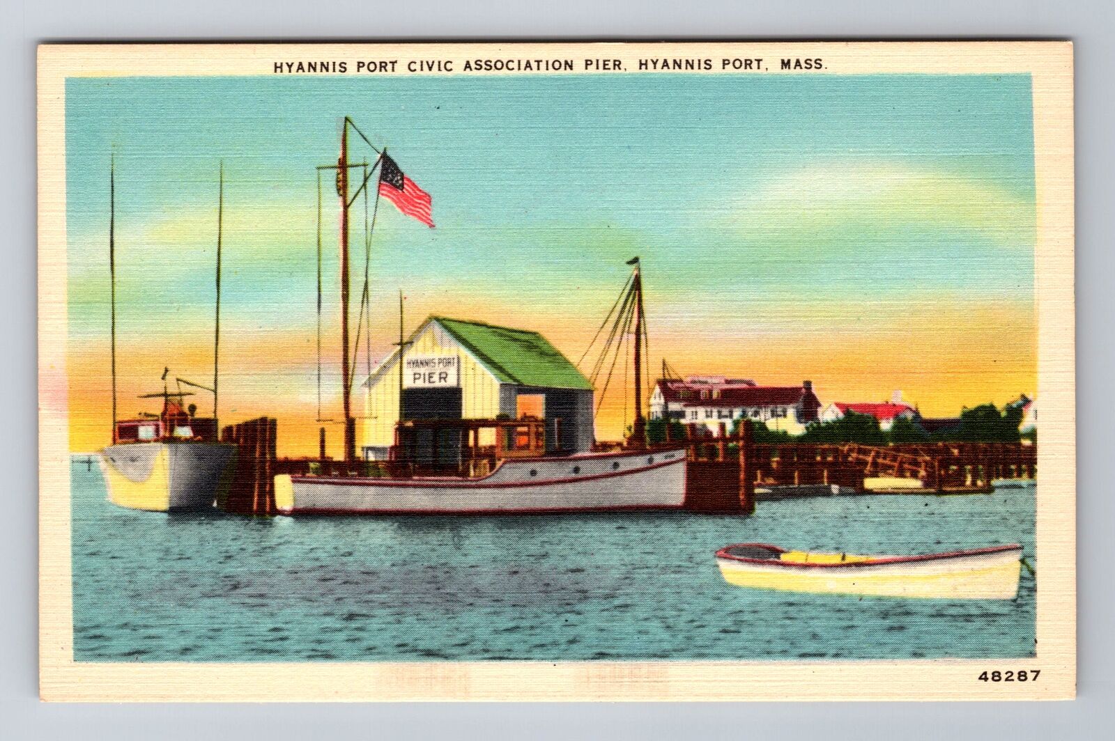 Hyannis Port MA-Massachusetts, Civic Association Pier, Antique Vintage Postcard