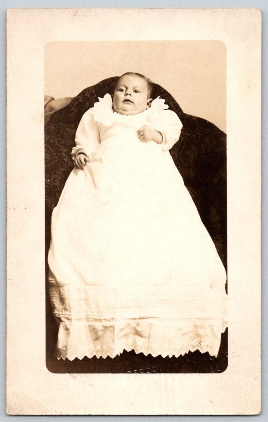 RPPC Postcard~ Baby Evelyn In A Long Gown 2.5 Months~ Osgood Photo Galesburg, IL