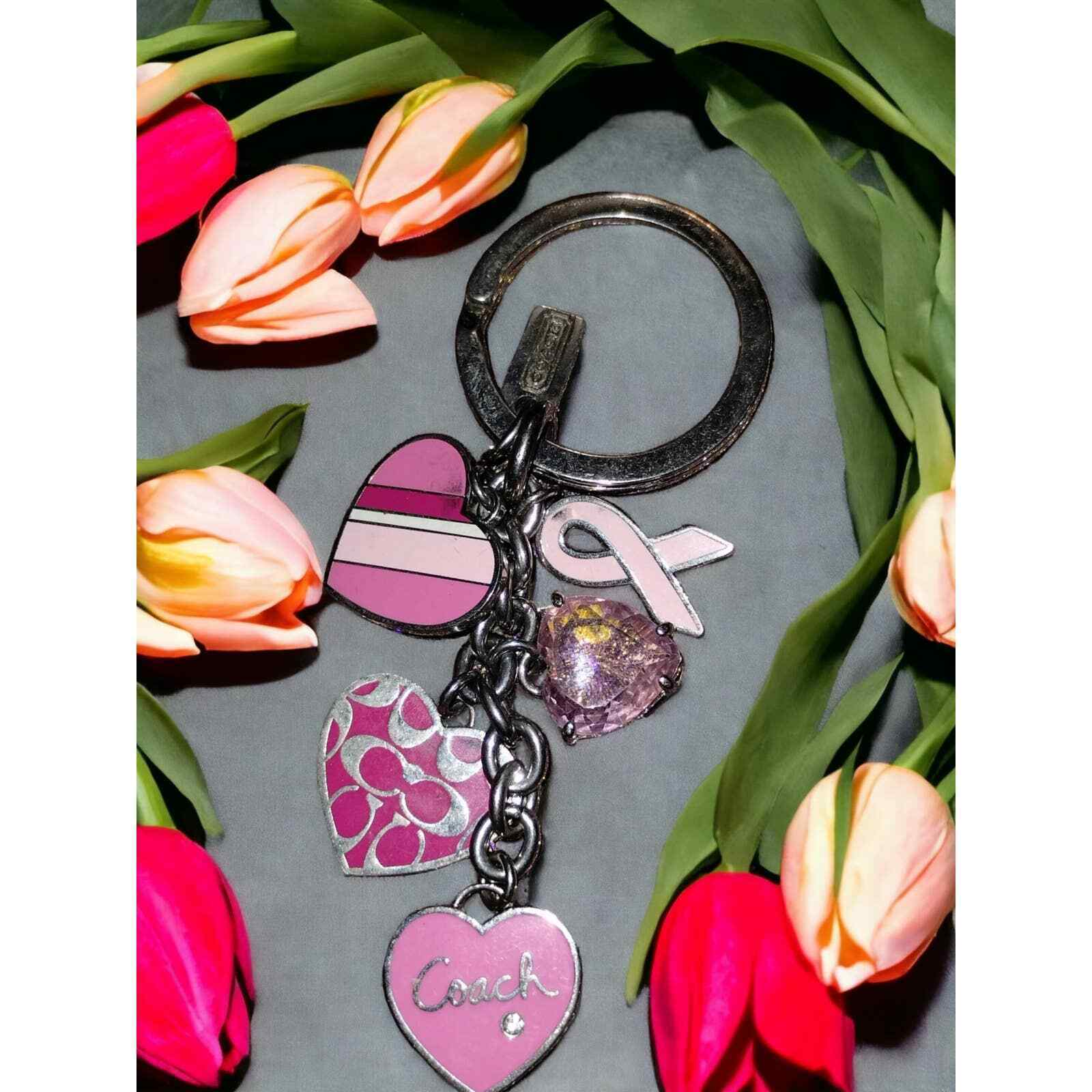 Retired coach vintage keychain with hearts and breast cancer sign
