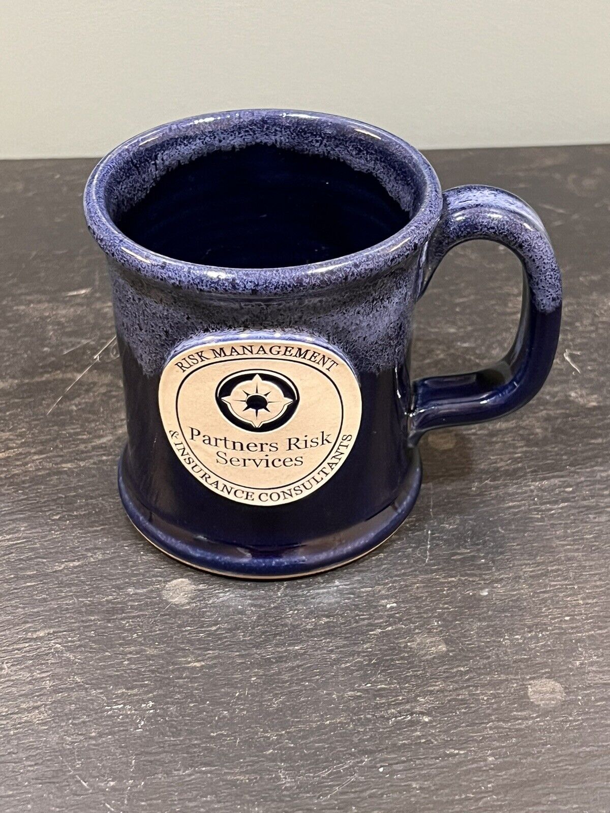 Sunset Hill Stoneware Coffee Mug Insurance Partners Risk Handmade USA Blue Glaze