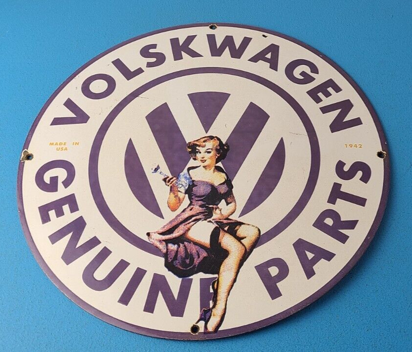 Vintage Volkswagen Sign - Porcelain Dealership Sales VW Automobile Gas Pump Sign