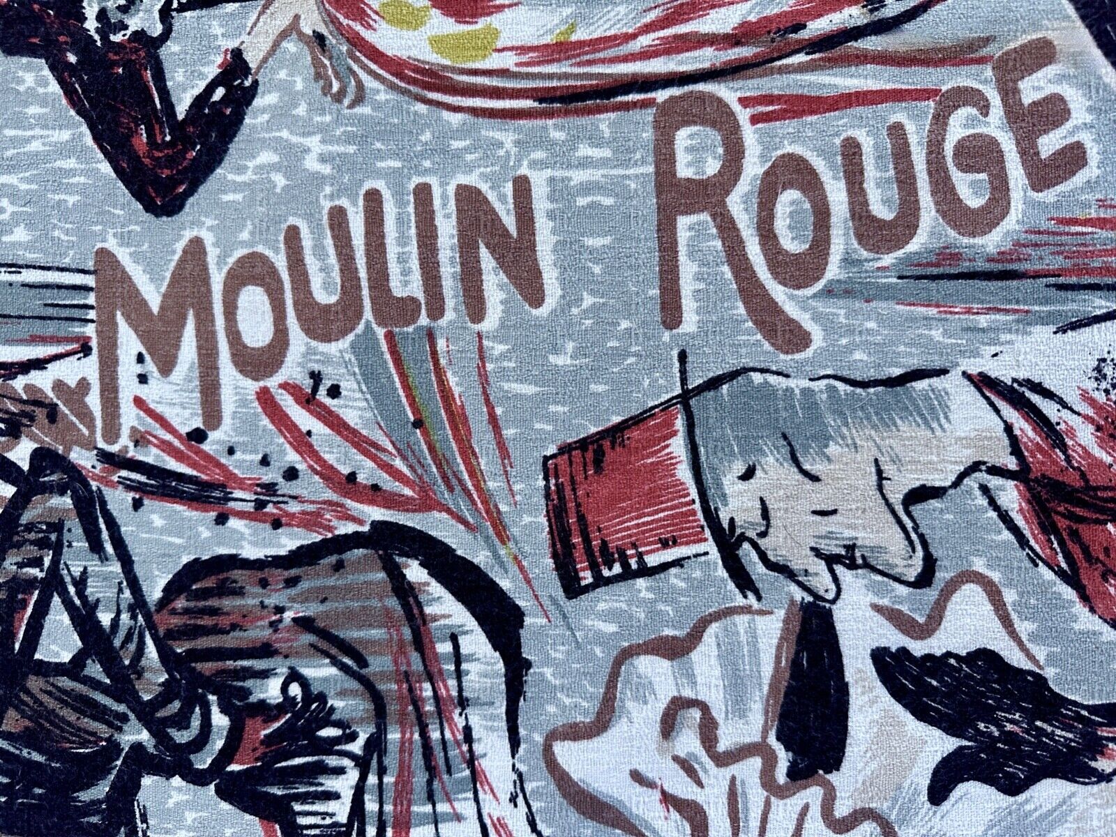 RARE Paris France DECO 1940's Moulin Rouge MONTMARTRE Barkcloth Vintage Fabric
