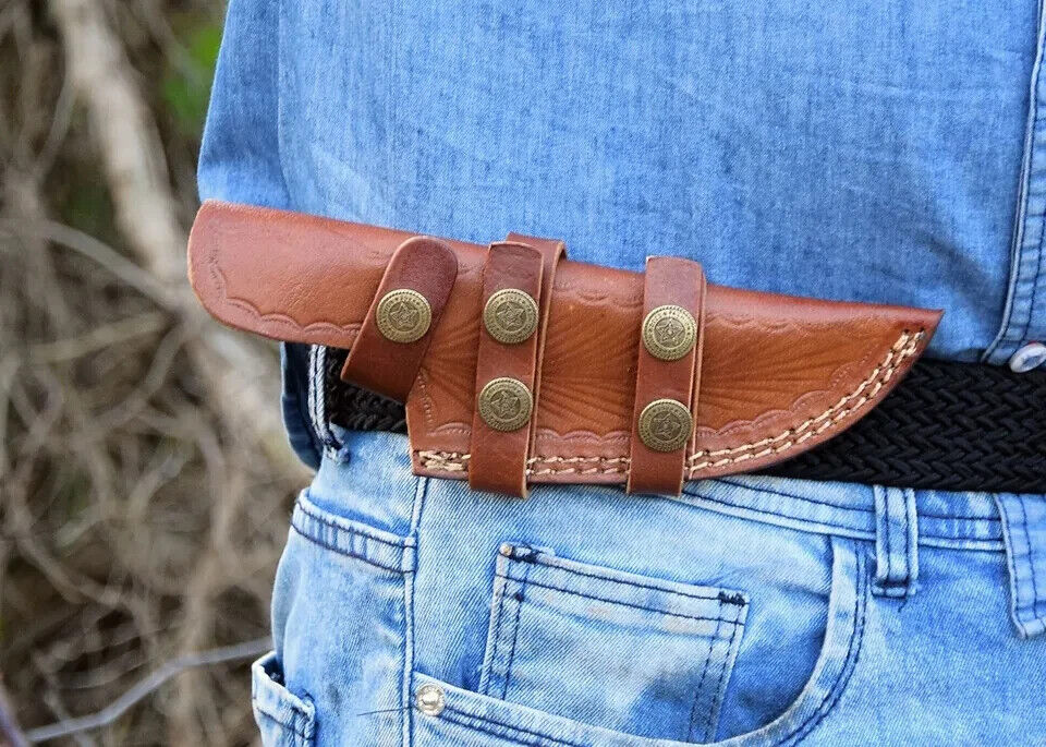 HANDMADE PURE LEATHER HAND CRAFTED BELT SHEATH HOLSTER FOR FIXED BLADE KNIFE