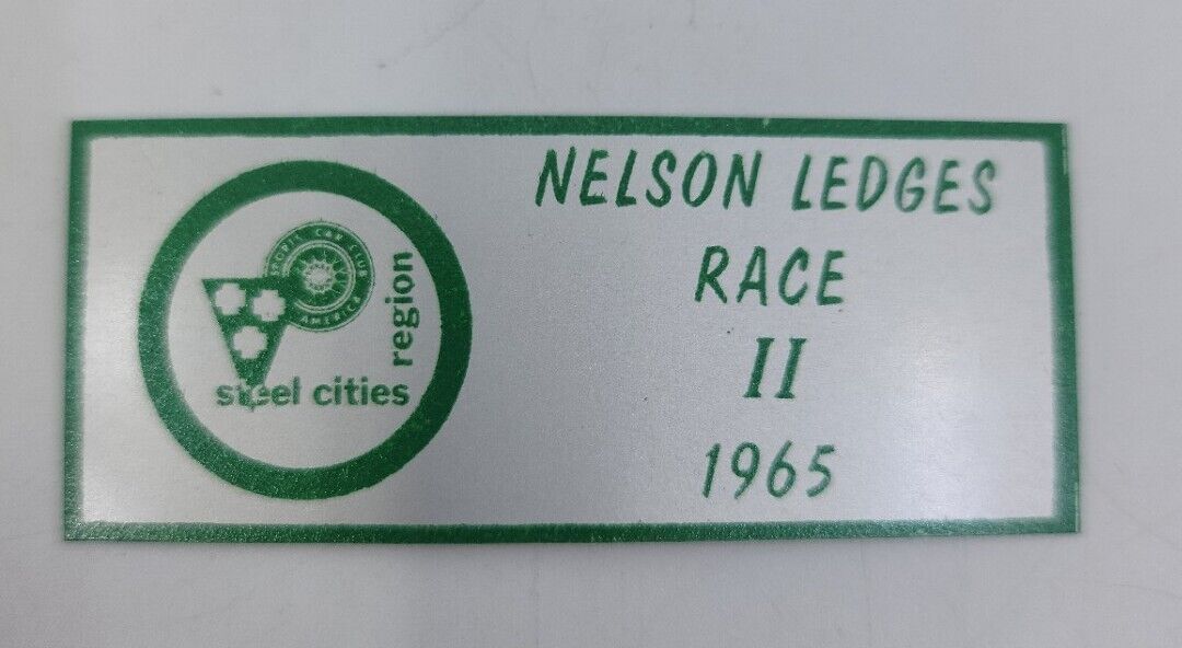 Vintage 1965 Nelson Ledges Steel Cities Sports Car Races Dash Emblem Plaque SCCA