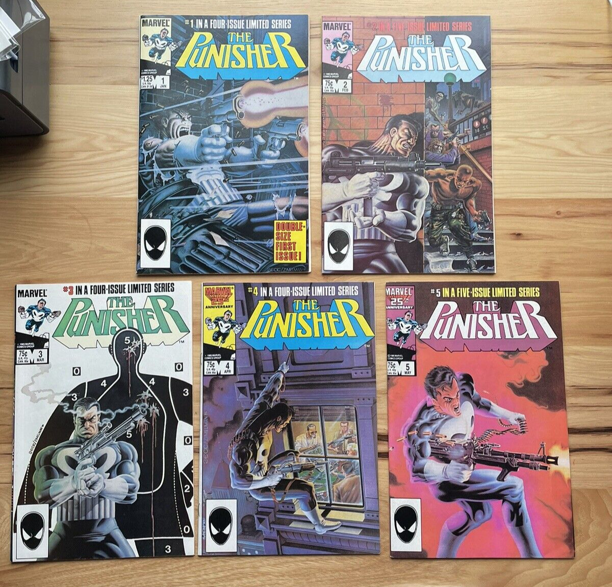 Punisher Limited #1, 2, 3, 4, 5 (1986) 1st Mini Series, (piece out back cvr #1)