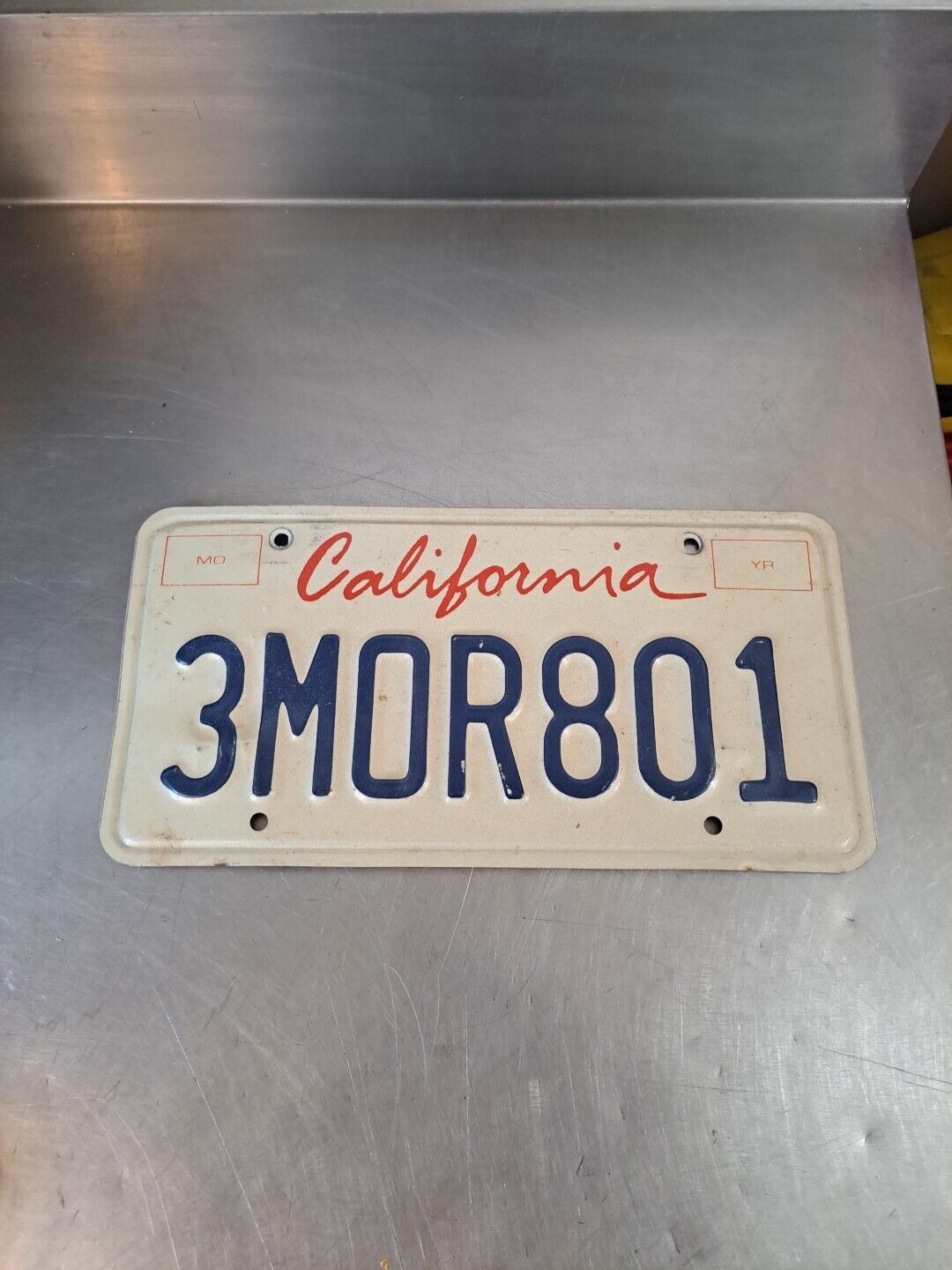 California No Sticker Vintage Old Metal License Plate. #3MOR801