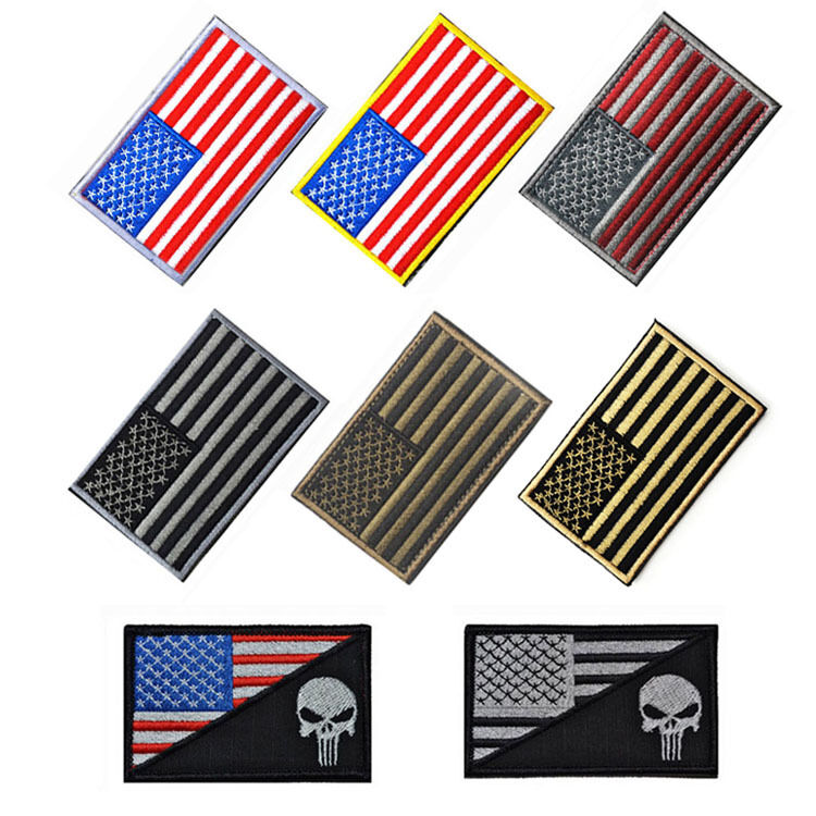 8PC USA SKULL FLAG UNITED STATE COUNTRY US FLAG EMBROIDERED HOOK & LOOP PATCH
