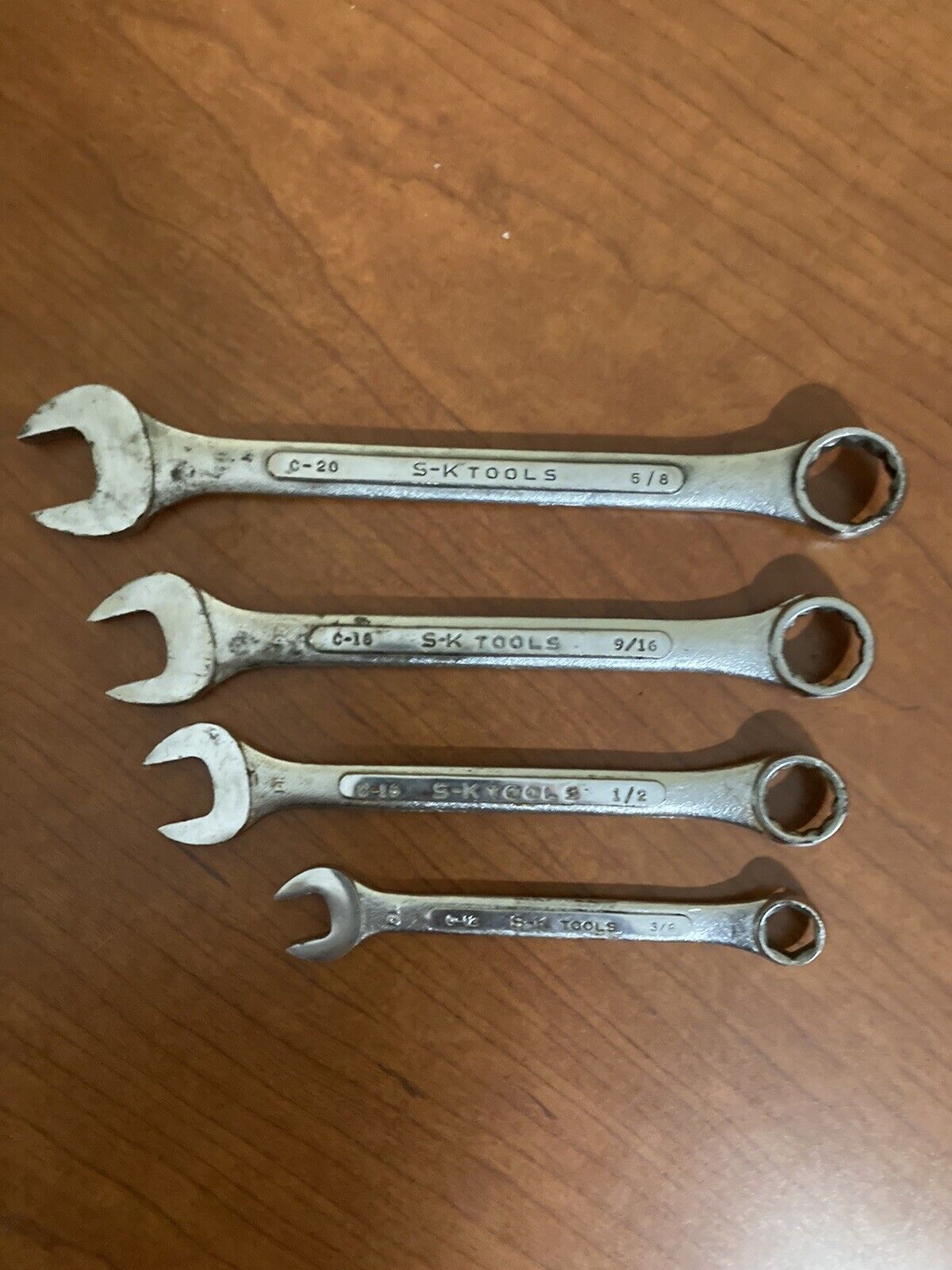 vintage Lot 4pc SK tools combination wrenches C-20 5/8 C-18 9/16” C-16 1/2” C-12