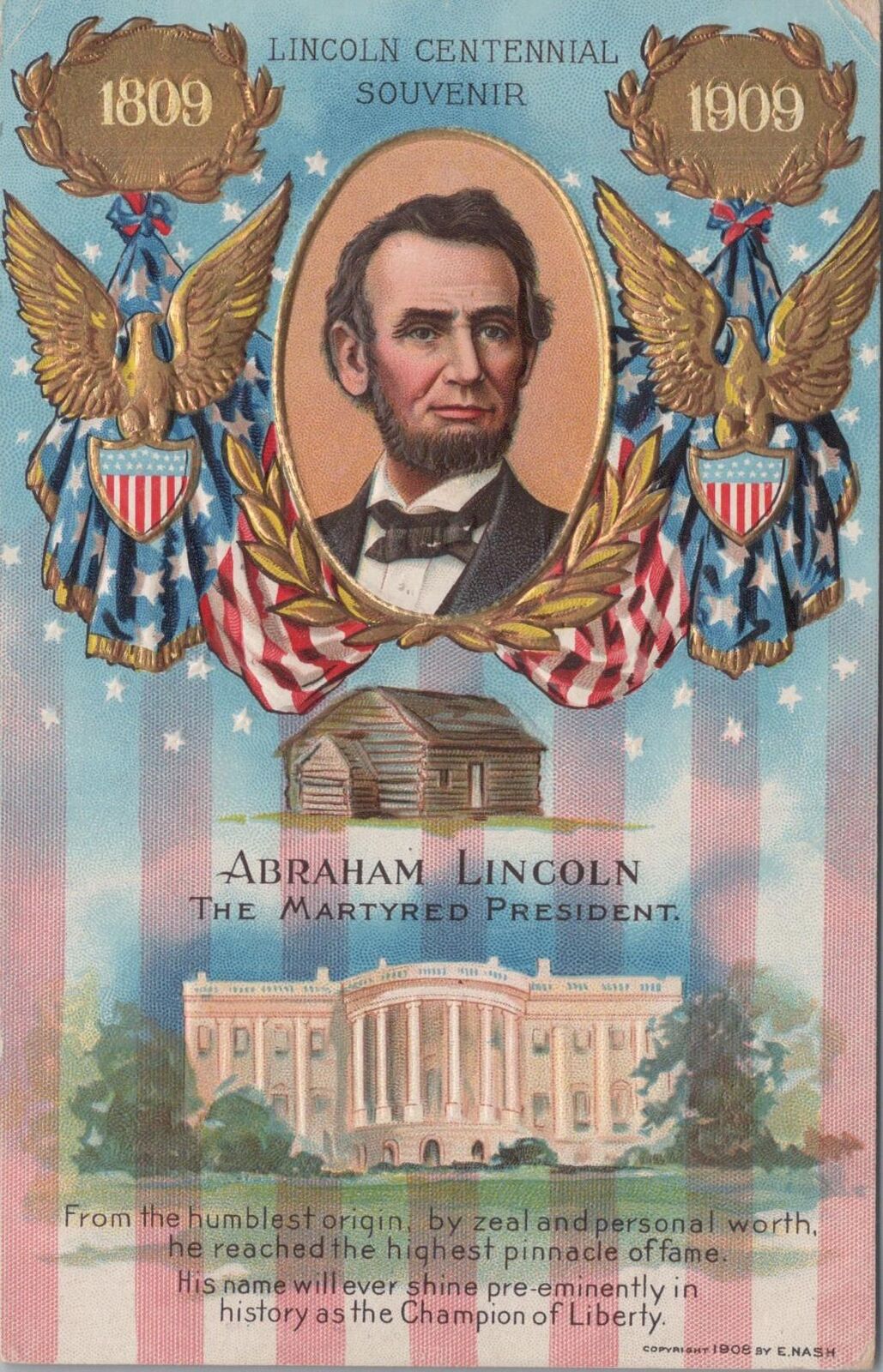 Patriotic Postcard Abraham Lincoln Centennial Souvenir 1809-1909