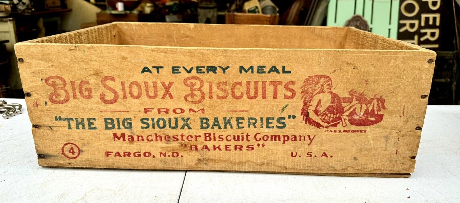 Big Sioux Biscuits Wooden Crate Box Manchester Biscuit Co Sioux Falls SD Wood