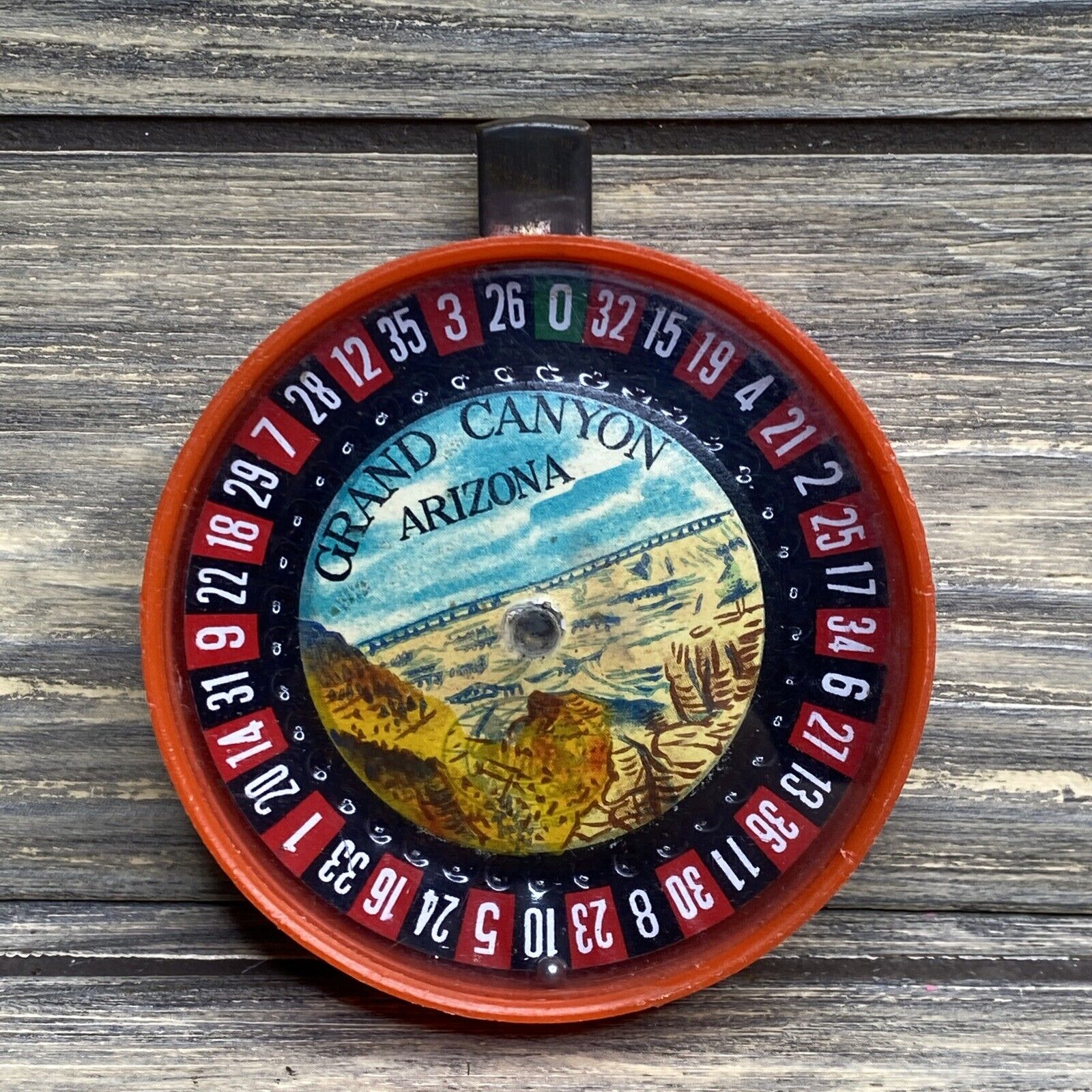 Vintage Handheld Red Plastic Spinning Roulette Grand Canyon Arizona 3”