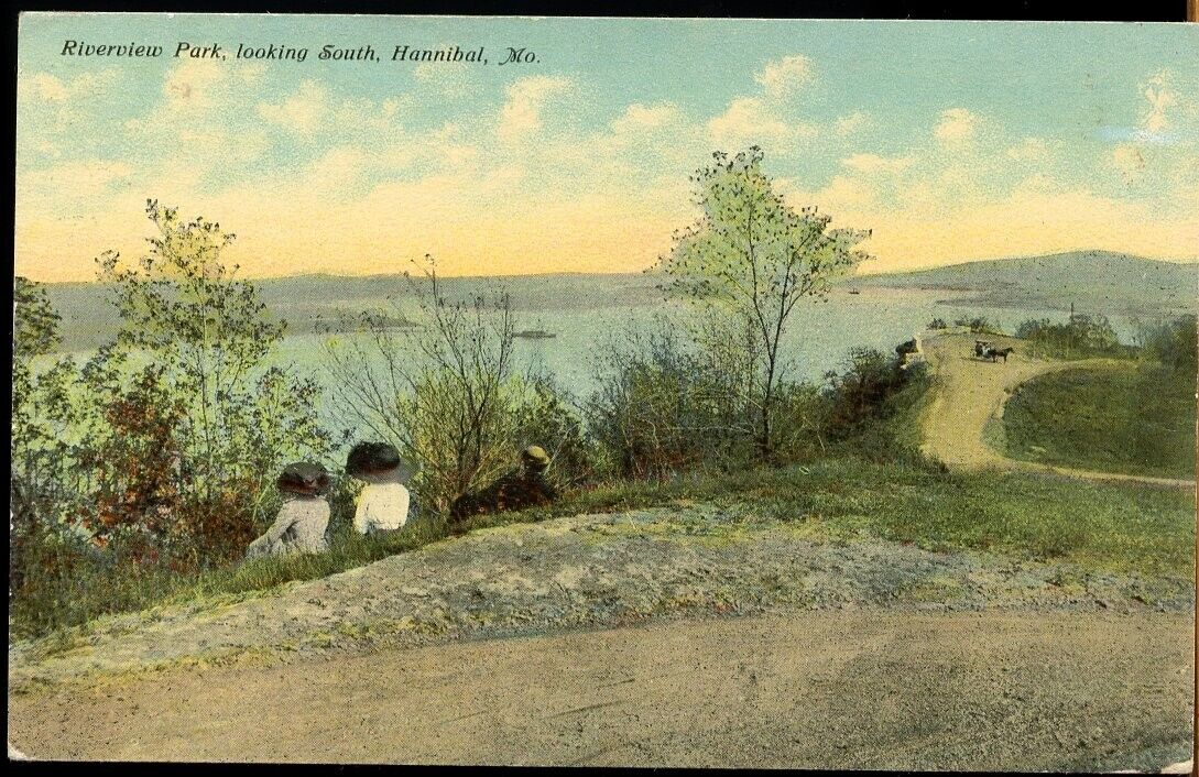 Antique Postcard Riverview Park Hannibal MO Looking over Mississippi River 1911