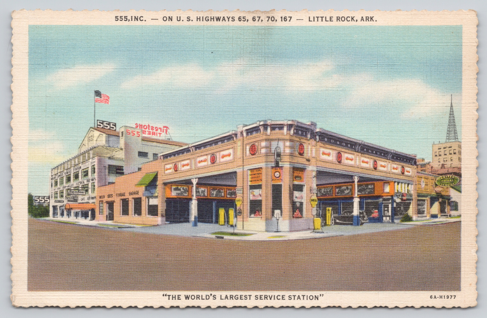 Postcard Little Rock, Arkansas 555 Inc, World's Largest Service Station A491