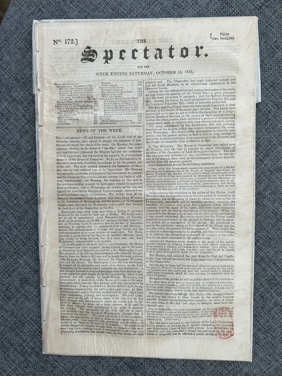 THE SPECTATOR 15 OCT 1831 STEAM BOAT CRASH HURRICANE BARBADOS ORIGINAL NEWSPAPER