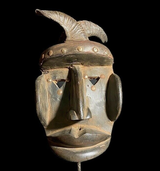 African Tribal Face Mask Wood Hand Carved Vintage Dan Kran Kaogle Mask-8230