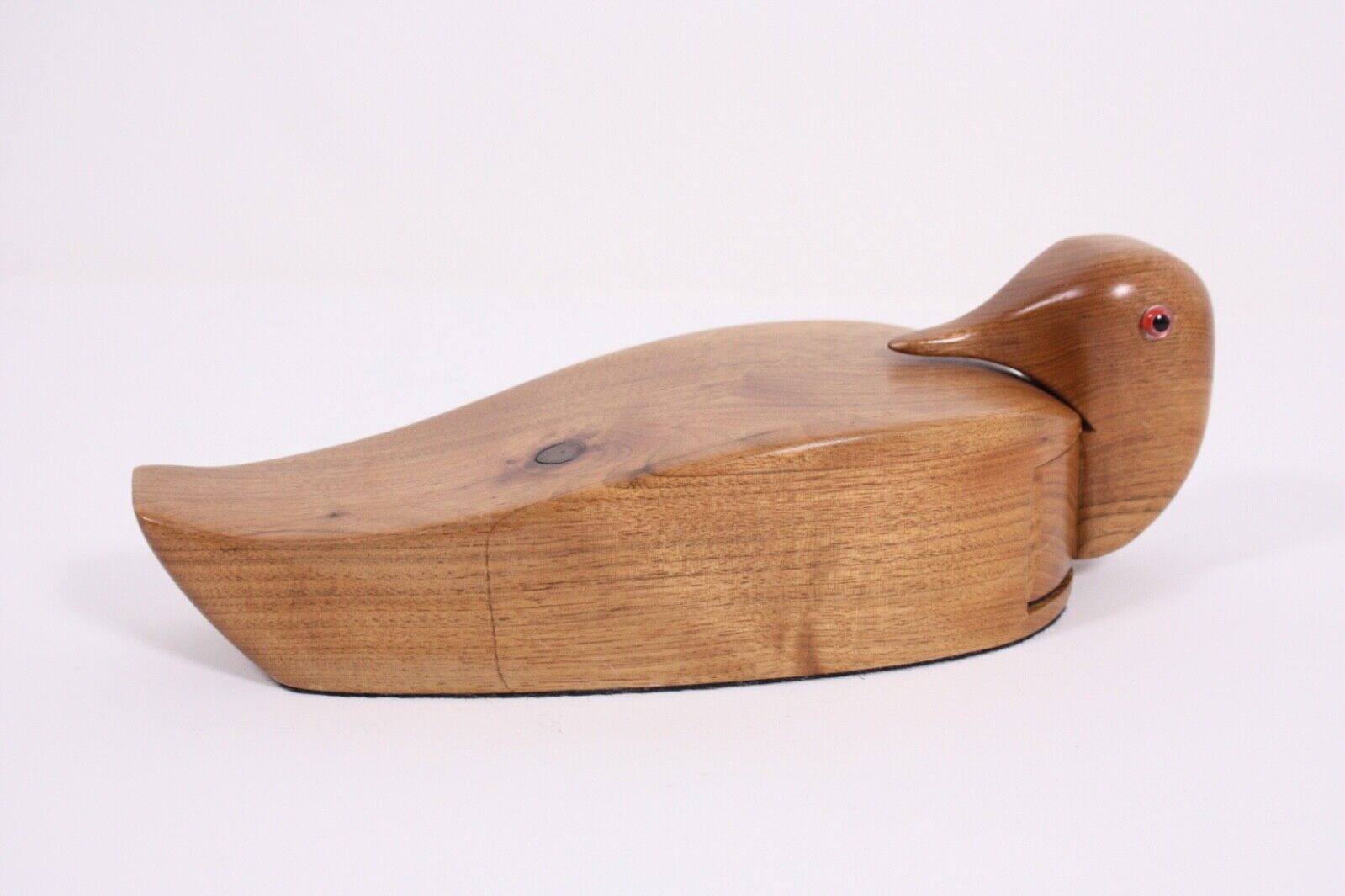 Hand Sculptured Vtg Wood 11” Mod Folk Art Duck Box Jewelry Valet