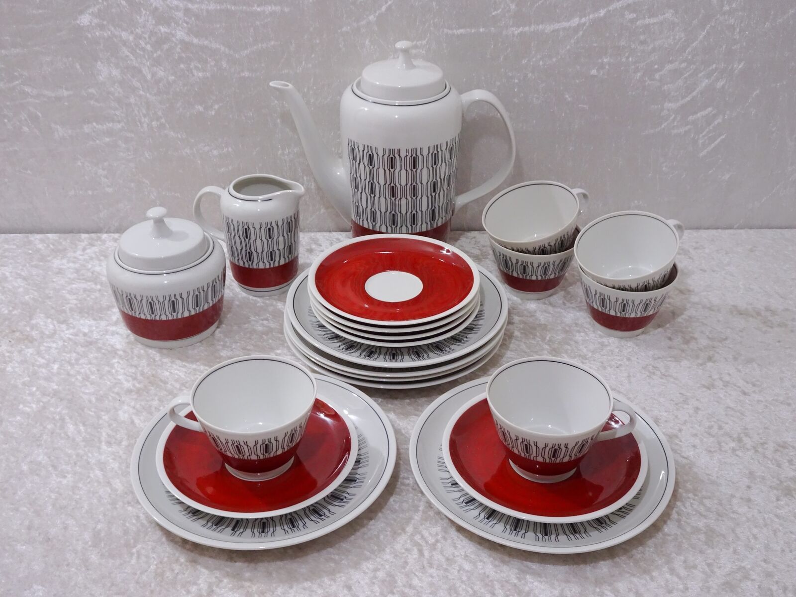 21 PC Convolute GDR Design Lettin Porcelain Coffee Set - Vintage around 1950/60