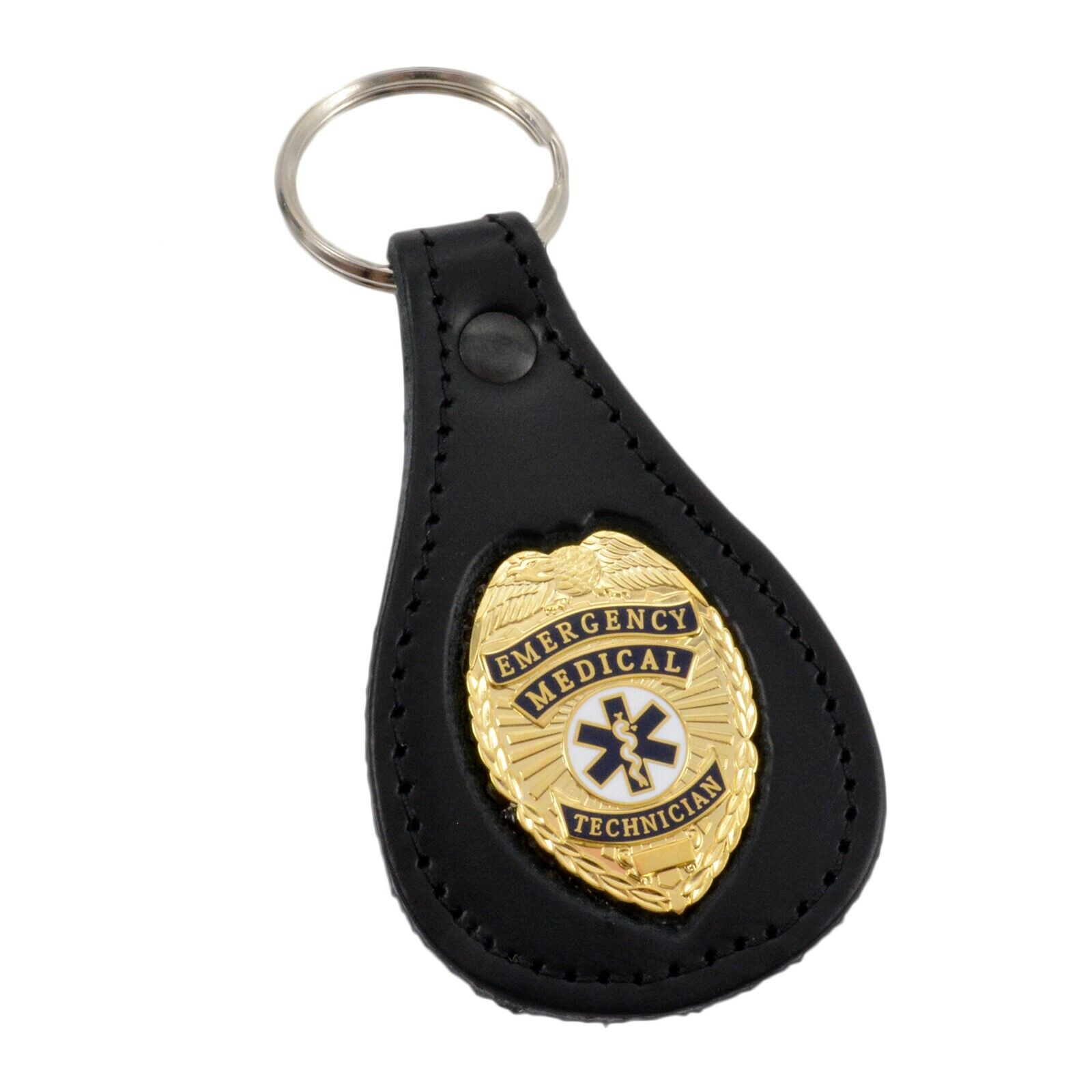 EMT Emergency Medical Technician Gold Badge Keyring keychain keyholder Leather