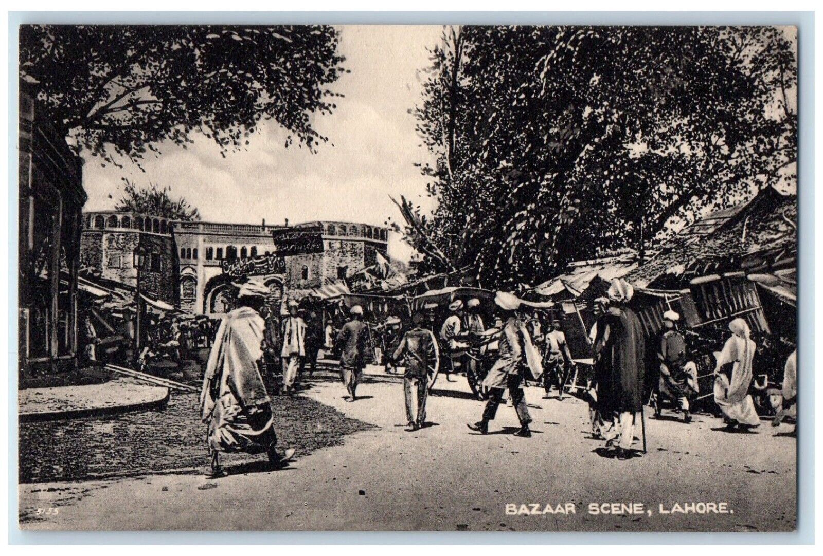 c1910's Bazaar Scene Horse Carriage Lahore India Unposted Antique Postcard