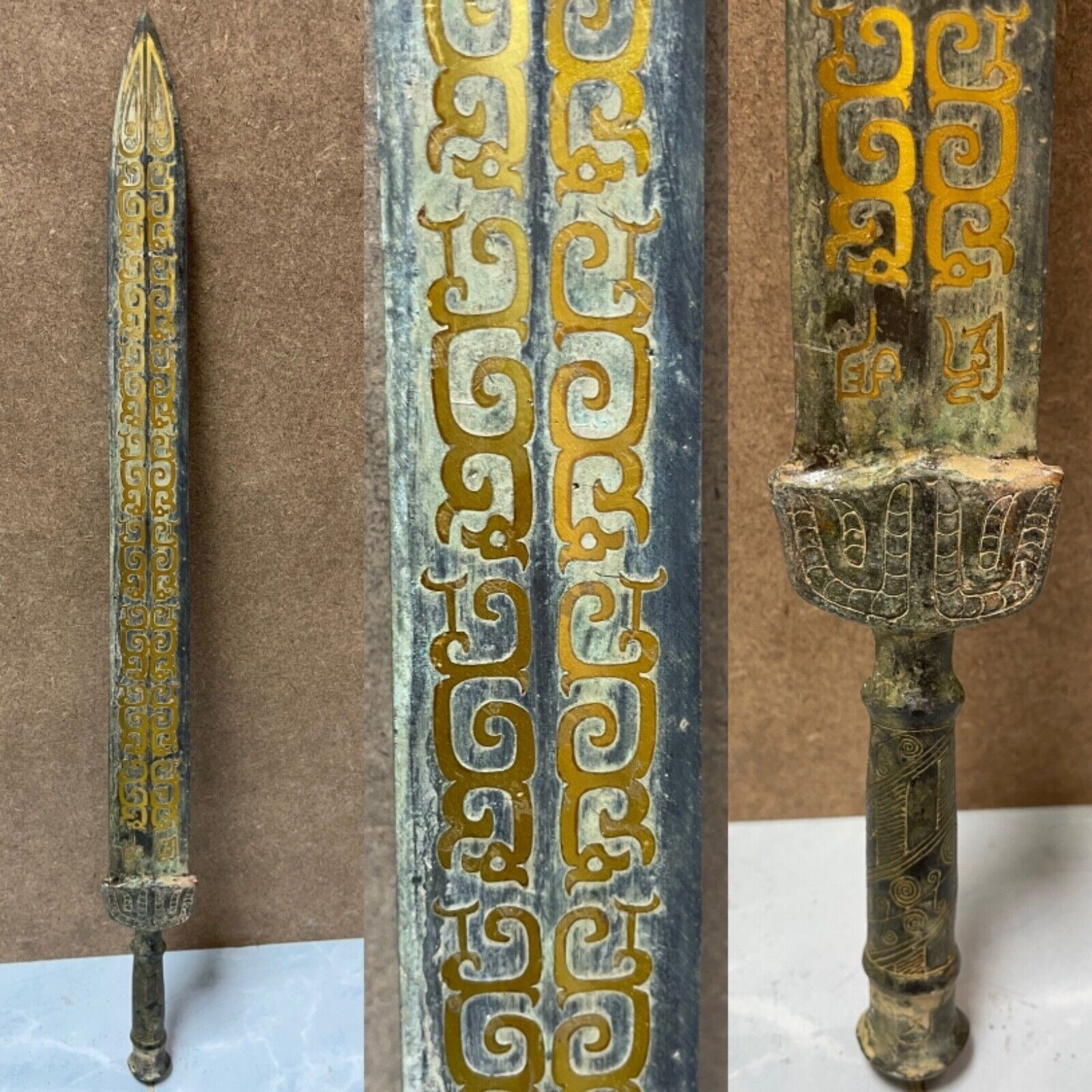Unique Ancient Roman Bronze 18K Gold Work on Sword 🗡Excellent Sword 200BC 60CM
