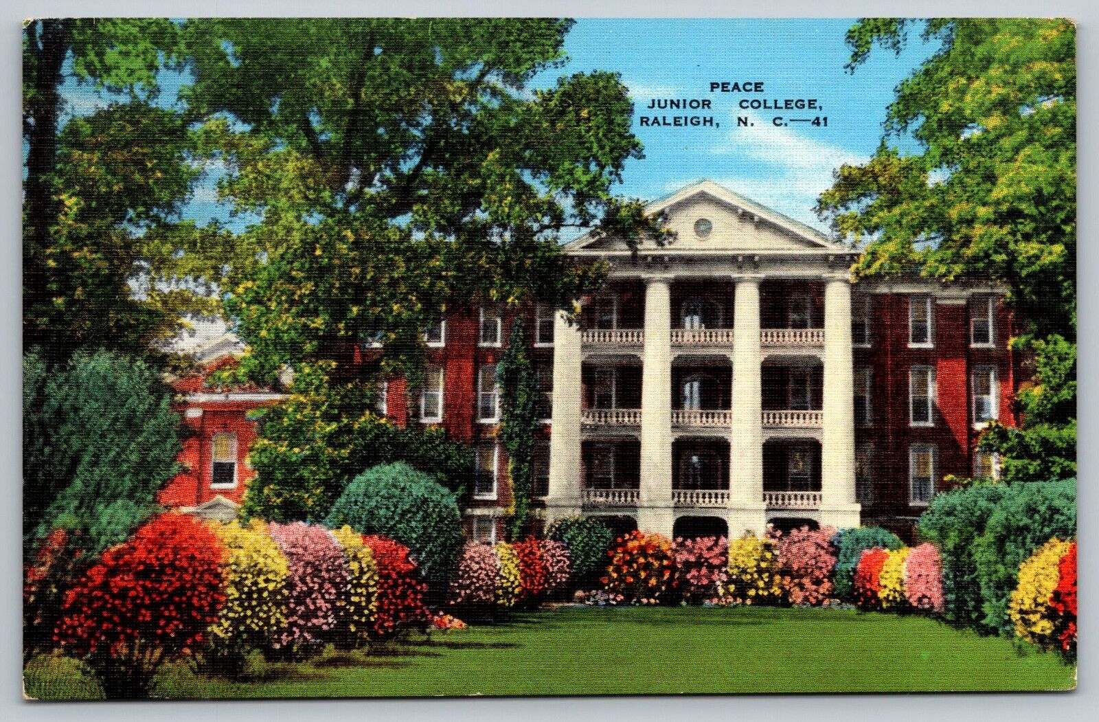 Peace Junior College Raleigh NC Vintage Linen Era Postcard