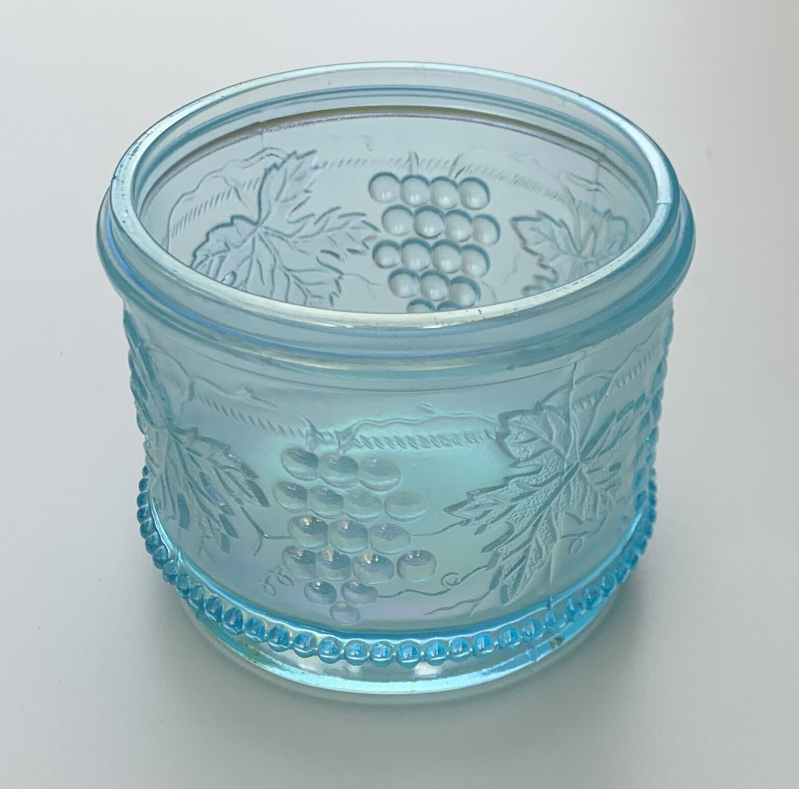 Scarce Ice Blue Northwood Carnival Glass Grape And Cable Powder Jar No Lid