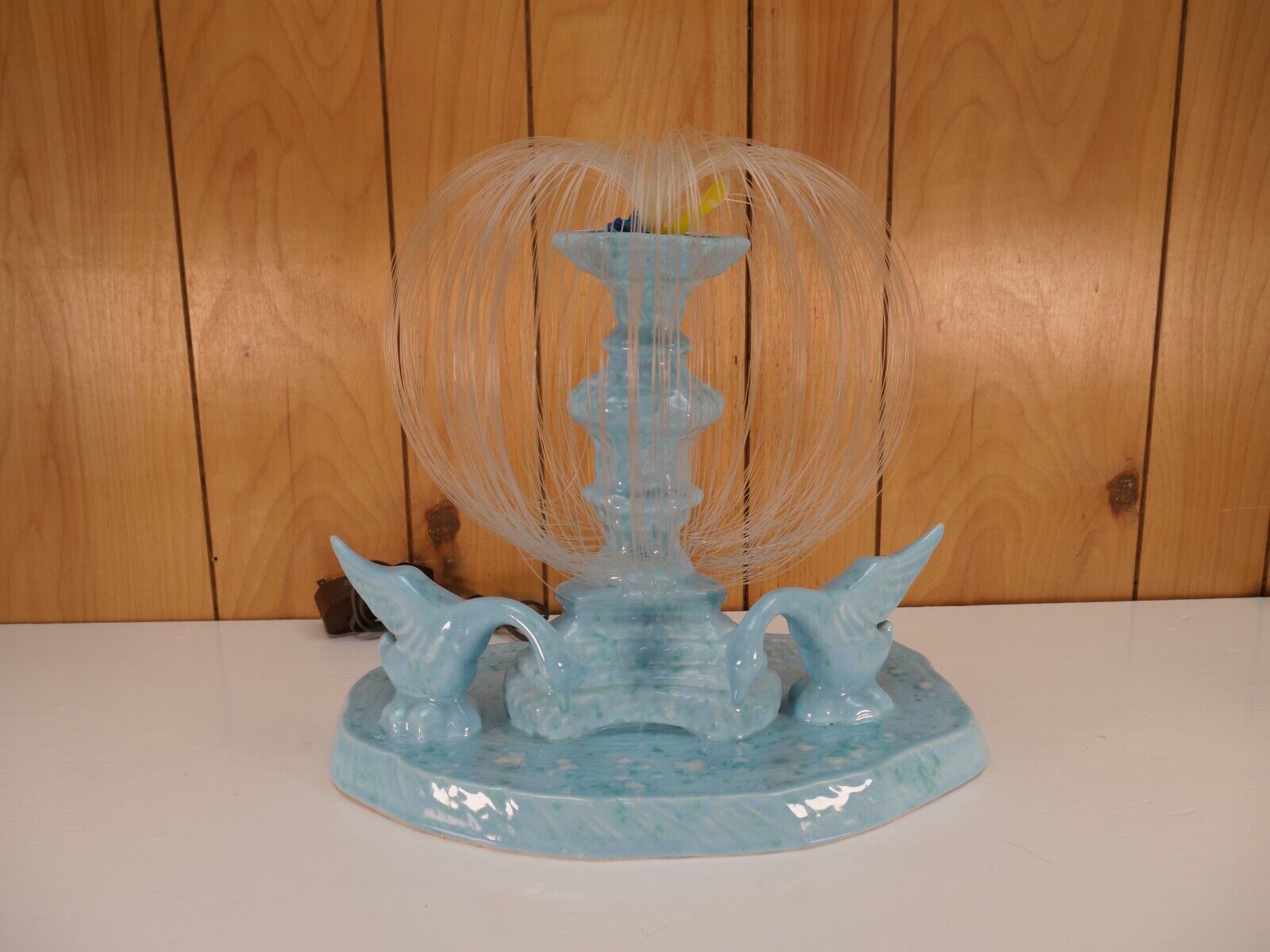 Vintage MCM Ceramic Swan Fiber Optic Lamp Ceramic Fountain Large