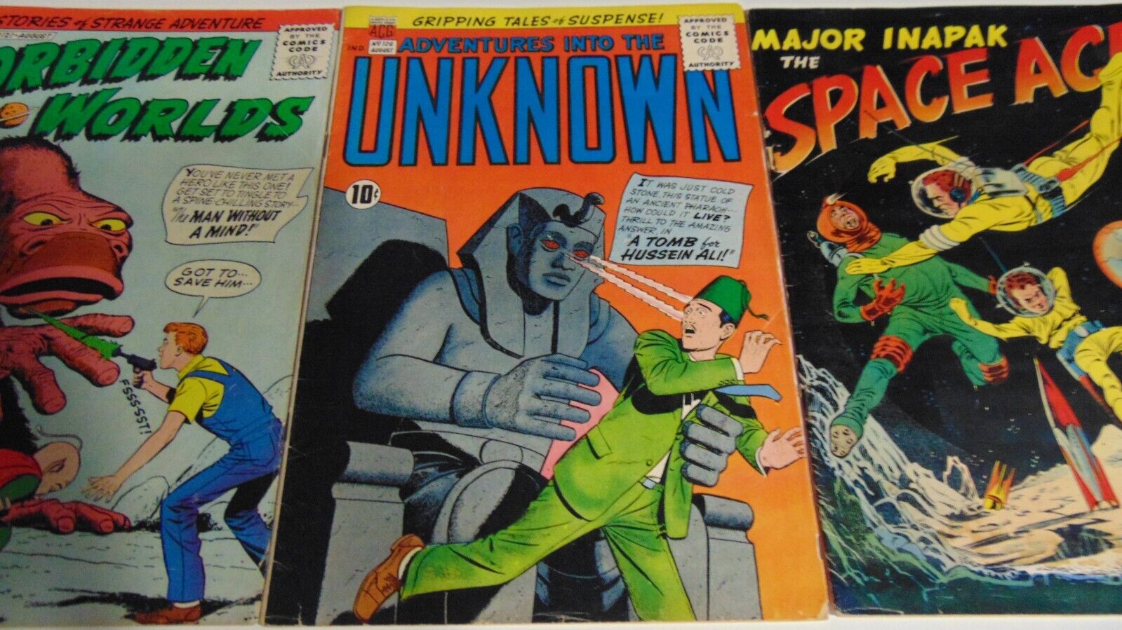 ACG Adventures Into The Unknown #126 + FORBIDDEN WORLD #121 +SPACE ACE #1 LOT -3