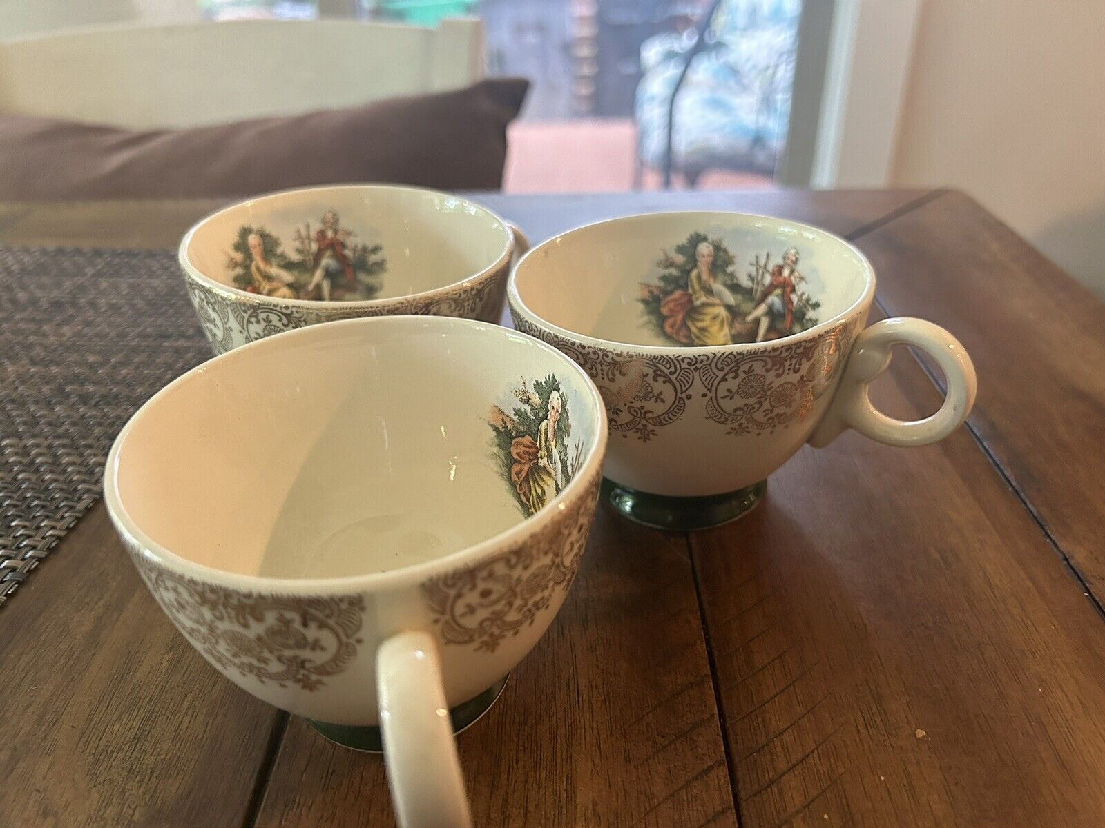 Antique Chinese Set With White Gold trim and Painting Inside