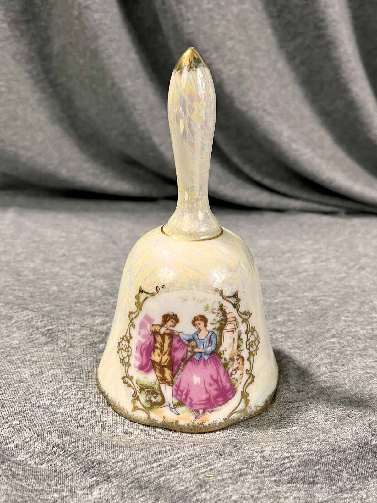 Porcelain Mother of Pearl Finish Victorian Bell Couple Dancing Made in Japan