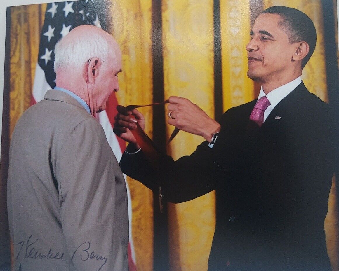 Wendell Berry Signed photo with Pres. Obama receiving National Humanities Medal