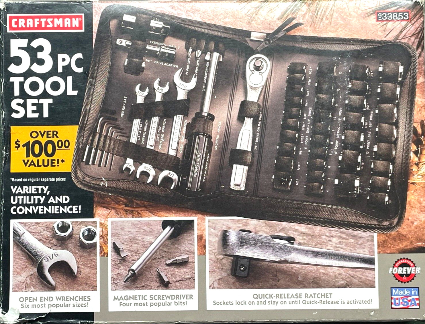 Vintage NOS Craftsman 53pc SAE / Metric Tool Set 33853 Made In USA