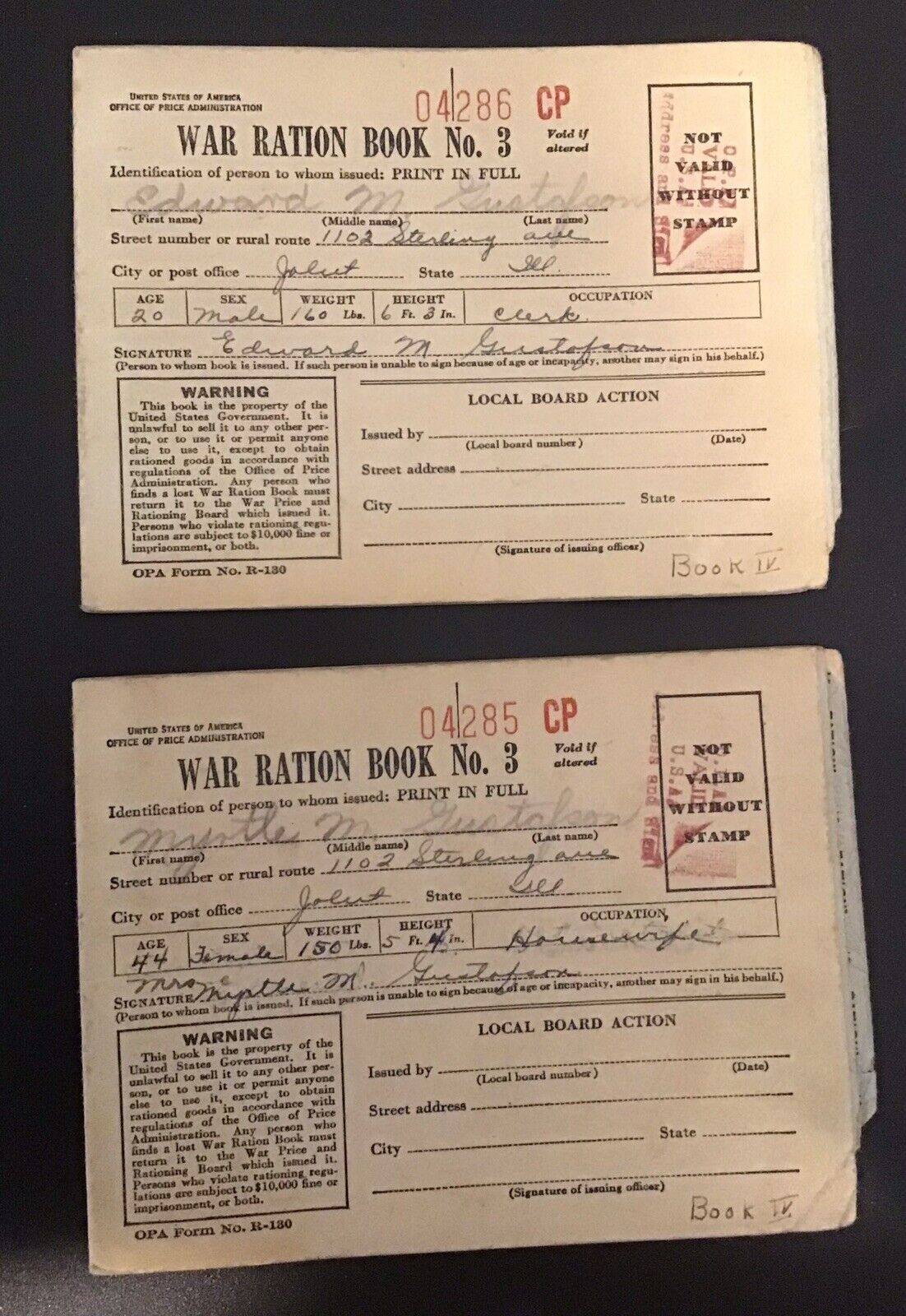 Vintage 1943 WWII RATION BOOKS No. 3 With Some Stamps