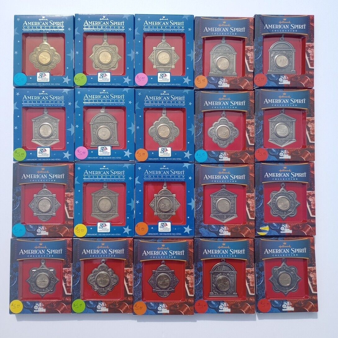 Lot of 20 Hallmark American Spirit 50 State Quarters Ornaments # 1-20 2000-2002