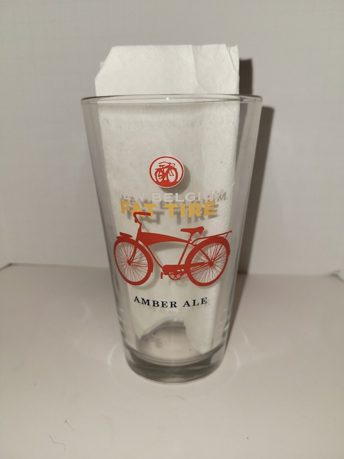 New Belgium Fat Tire Amber Ale Clear Pint Glass Promotional Advertising 