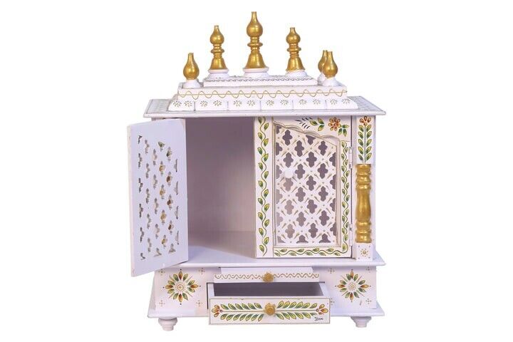 Worship Holy Engraving Royal Solid Natural White Colored Wooden Temple Handmade