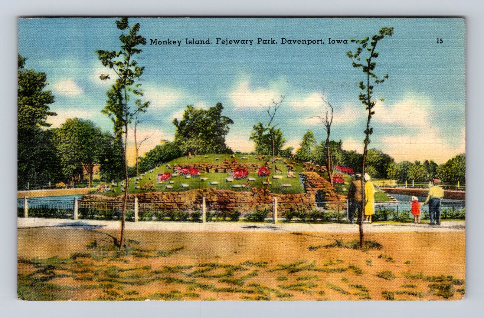 Davenport IA- Iowa, Monkey Island, Fejewary Park, Antique Vintage c1940 Postcard