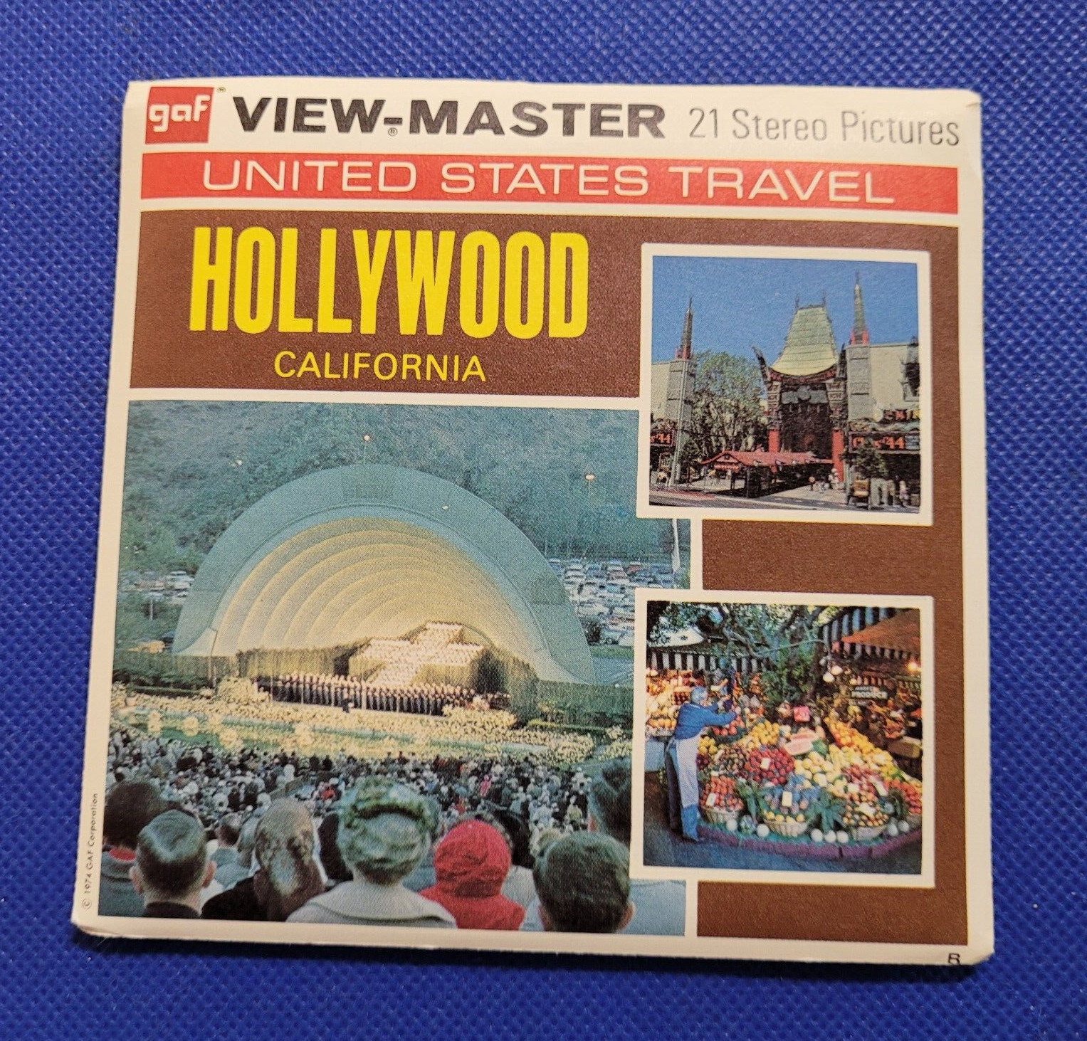 COLOR 1974 Gaf  A194 Hollywood California view-master 3 Reels Packet US Travel