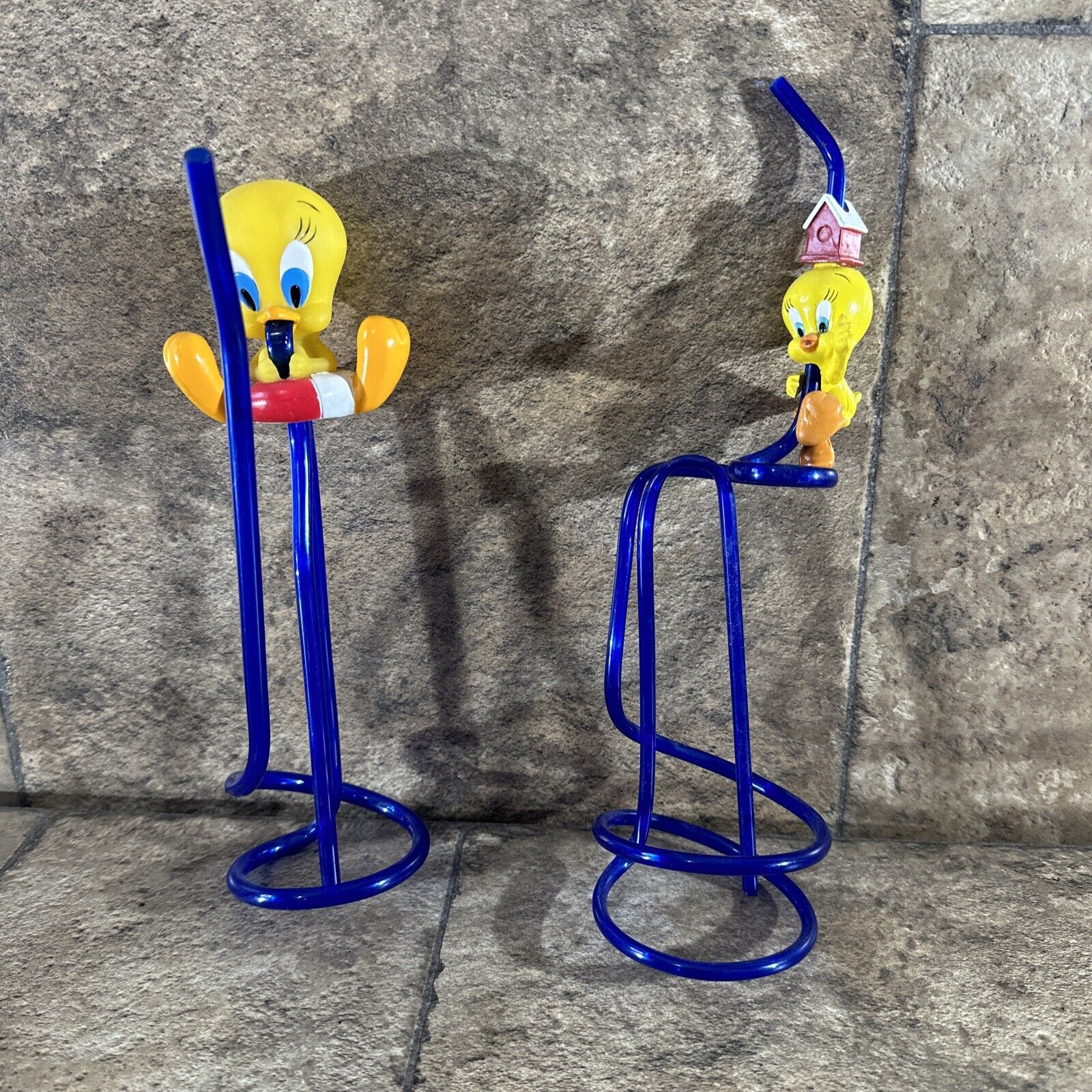 Two Vintage Looney Tunes Tweety Bird Plastic Drinking Straws