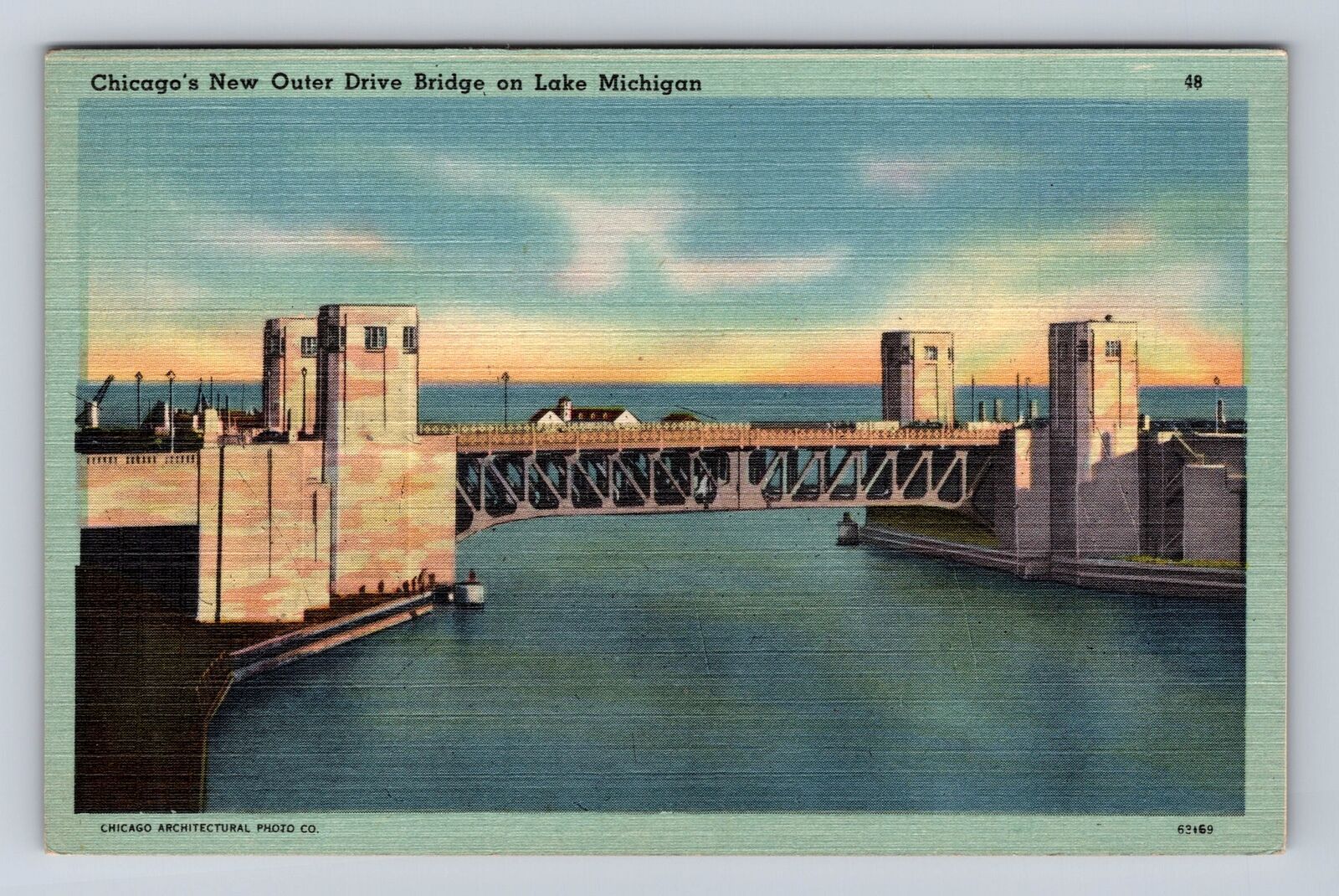 Chicago IL-Illinois, Outer Drive Bridge, Lake Michigan, Vintage Postcard