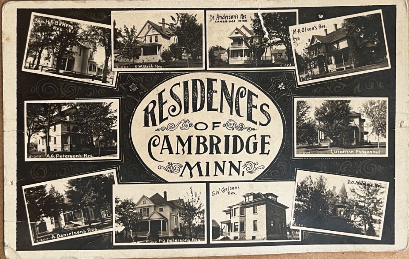 RPPC Cambridge Minnesota Residential Homes Antique Real Photo Postcard 1912