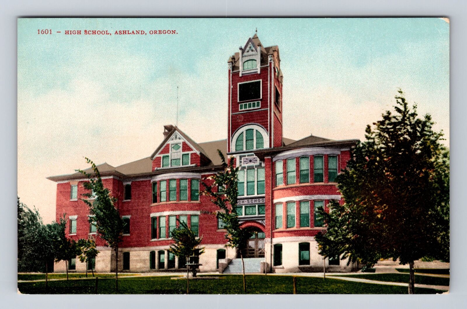 Ashland OR-Oregon, Panoramic View High School, Antique Vintage Souvenir Postcard