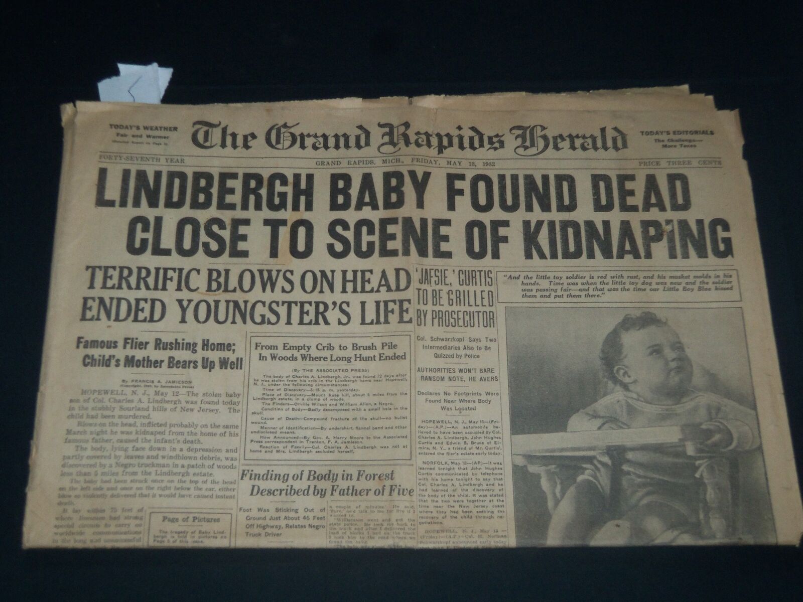1932 MAY 13 GRAND RAPIDS HERALD NEWSPAPER - LINDBERGH - GERALD FORD - NP 3684