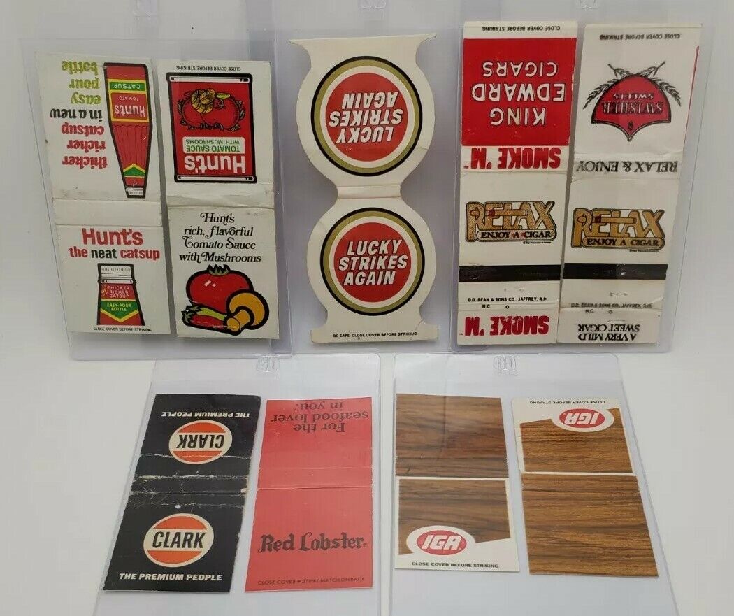 Advertising Matchbook Cover Matchcover Lot Lucky Strike Hunts Ketchup Clark Gas
